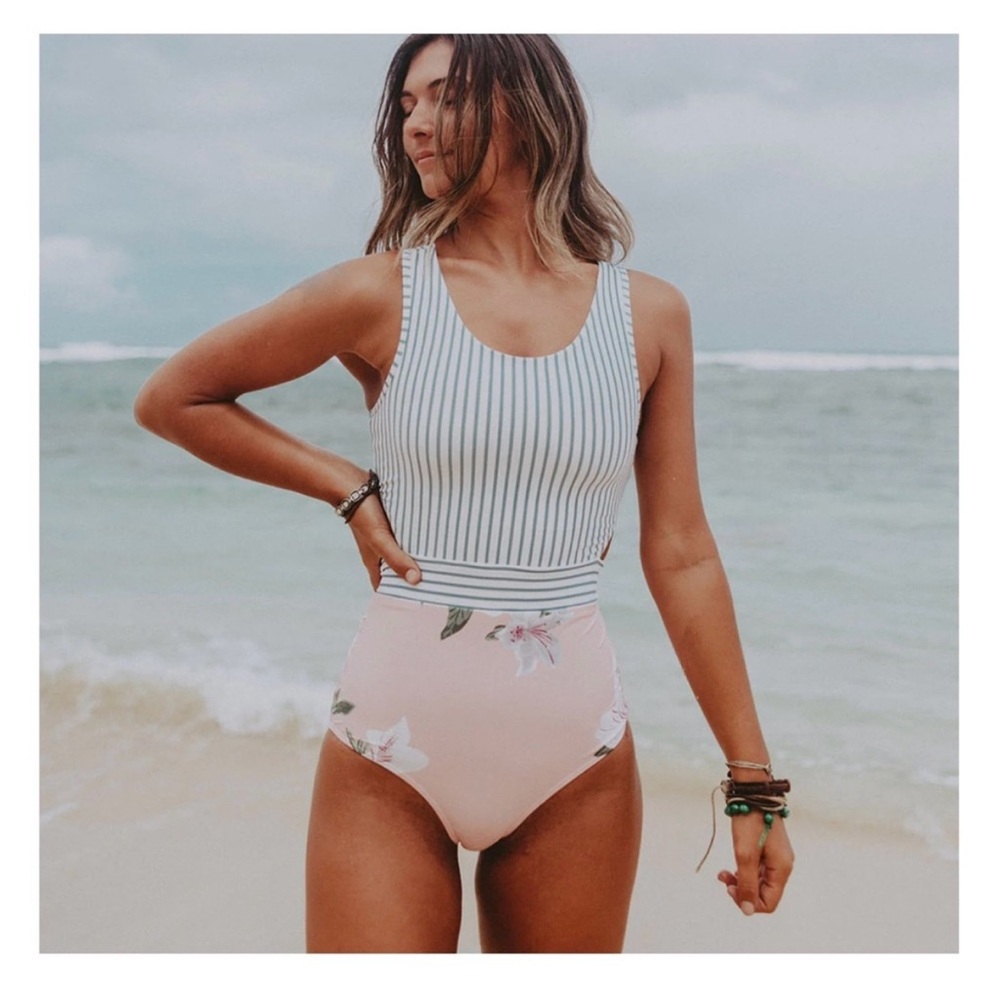 Albion fit striped and floral one piece